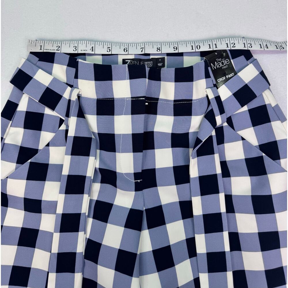 NWT New York&Company The Madie Crop Pant Blue Gingham Smoothing Wide Leg Size 0 - Picture 9 of 10